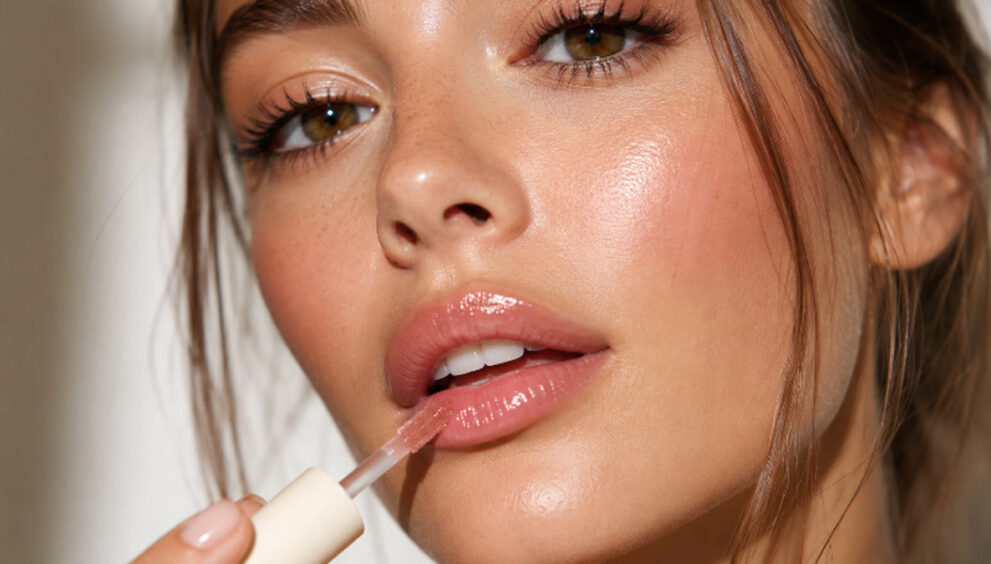 chica aplicando gloss en los labios