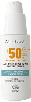 Alma Secret, textura cómoda, ligera y sin aceites que hidrata, protege y atenúa las manchas. Apta para pieles sensibles o con acné. PVP: 31,20 € 50 ml.