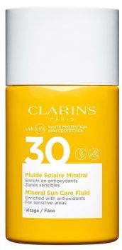 Clarins Fluide Solaire Minéral. Con un derivado de tocoferol refuerza la acción antioxidante de los filtros. PVP: 28,00 €.
